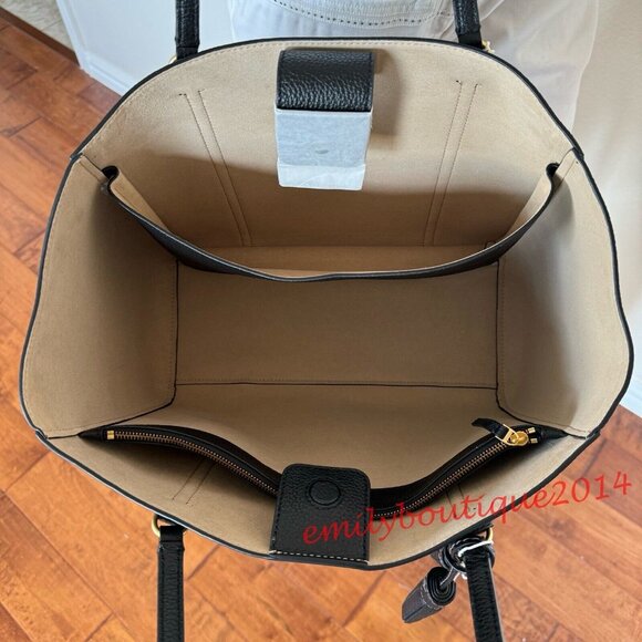 NWT Tory Burch 144689 Thea Tote In Black Pebble Leather Large Shoulder Bag - Picture 10 of 11